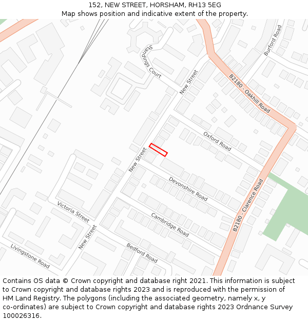 152, NEW STREET, HORSHAM, RH13 5EG: Location map and indicative extent of plot