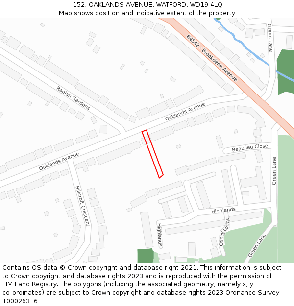 152, OAKLANDS AVENUE, WATFORD, WD19 4LQ: Location map and indicative extent of plot