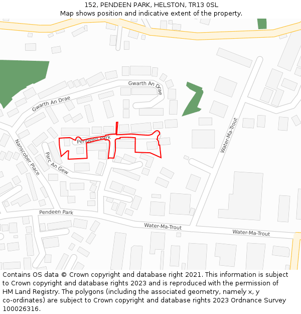 152, PENDEEN PARK, HELSTON, TR13 0SL: Location map and indicative extent of plot