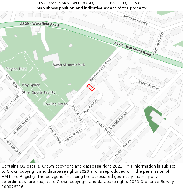 152, RAVENSKNOWLE ROAD, HUDDERSFIELD, HD5 8DL: Location map and indicative extent of plot