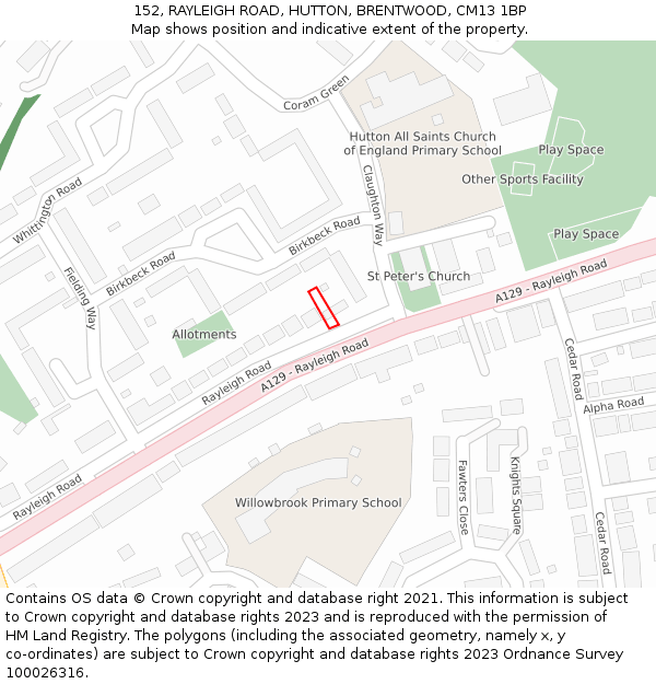 152, RAYLEIGH ROAD, HUTTON, BRENTWOOD, CM13 1BP: Location map and indicative extent of plot