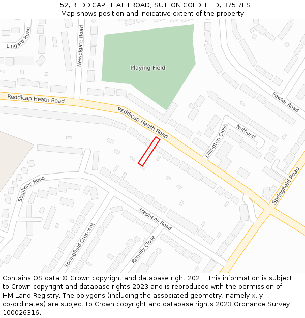 152, REDDICAP HEATH ROAD, SUTTON COLDFIELD, B75 7ES: Location map and indicative extent of plot