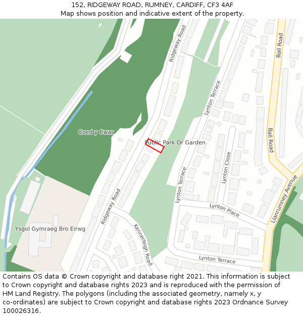 152, RIDGEWAY ROAD, RUMNEY, CARDIFF, CF3 4AF: Location map and indicative extent of plot