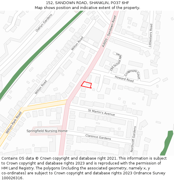 152, SANDOWN ROAD, SHANKLIN, PO37 6HF: Location map and indicative extent of plot