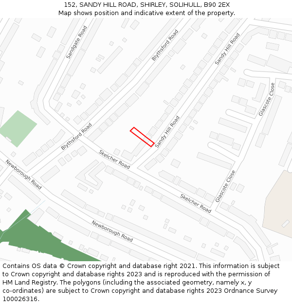 152, SANDY HILL ROAD, SHIRLEY, SOLIHULL, B90 2EX: Location map and indicative extent of plot