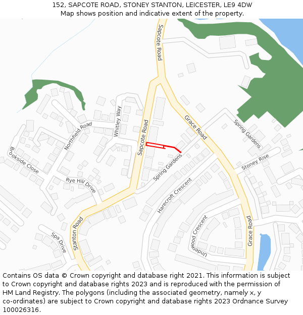 152, SAPCOTE ROAD, STONEY STANTON, LEICESTER, LE9 4DW: Location map and indicative extent of plot