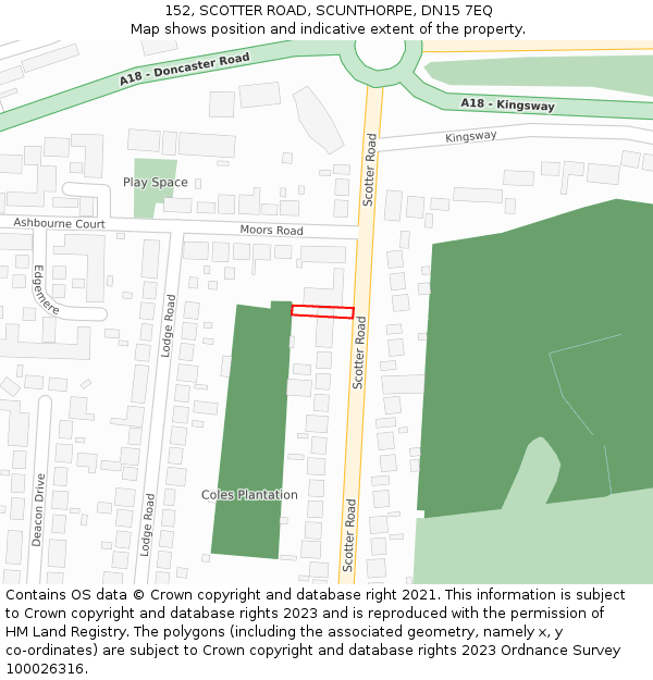 152, SCOTTER ROAD, SCUNTHORPE, DN15 7EQ: Location map and indicative extent of plot