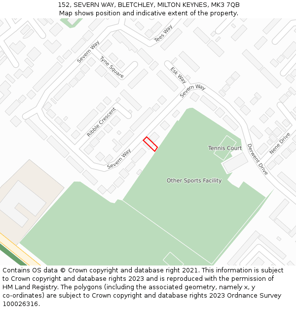 152, SEVERN WAY, BLETCHLEY, MILTON KEYNES, MK3 7QB: Location map and indicative extent of plot