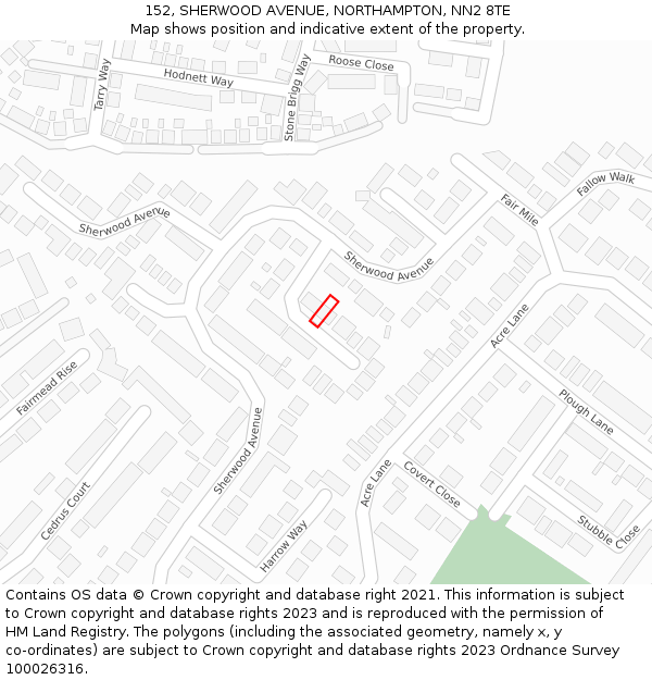 152, SHERWOOD AVENUE, NORTHAMPTON, NN2 8TE: Location map and indicative extent of plot