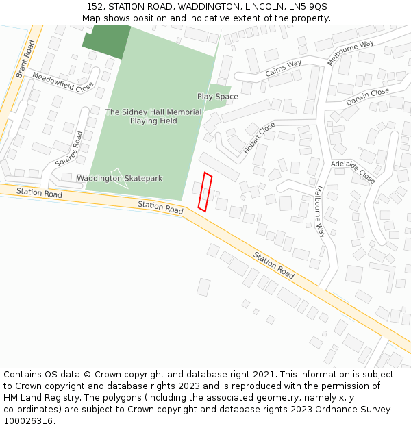 152, STATION ROAD, WADDINGTON, LINCOLN, LN5 9QS: Location map and indicative extent of plot