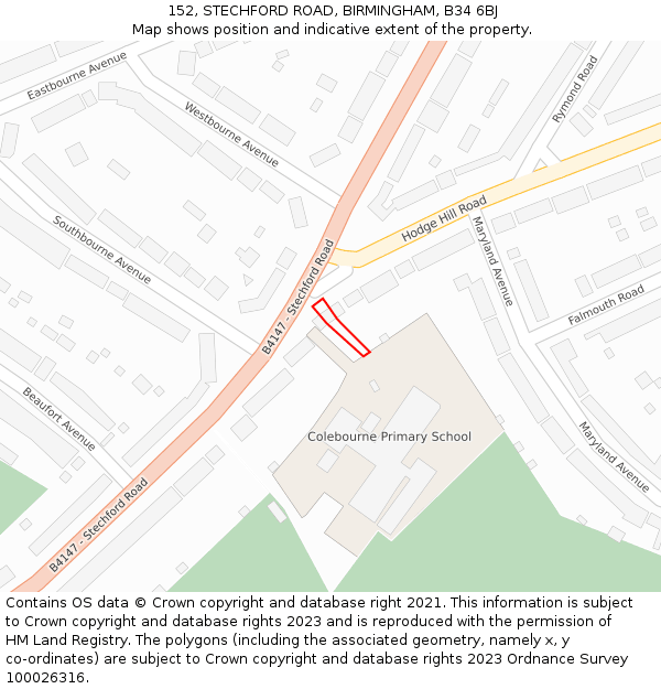 152, STECHFORD ROAD, BIRMINGHAM, B34 6BJ: Location map and indicative extent of plot