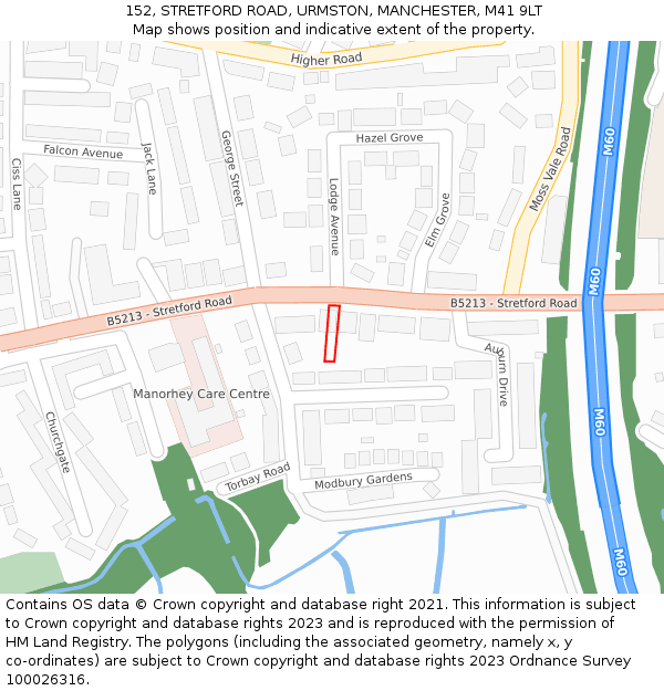 152, STRETFORD ROAD, URMSTON, MANCHESTER, M41 9LT: Location map and indicative extent of plot