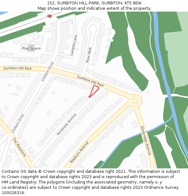 152, SURBITON HILL PARK, SURBITON, KT5 8EW: Location map and indicative extent of plot