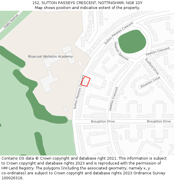 152, SUTTON PASSEYS CRESCENT, NOTTINGHAM, NG8 1DY: Location map and indicative extent of plot