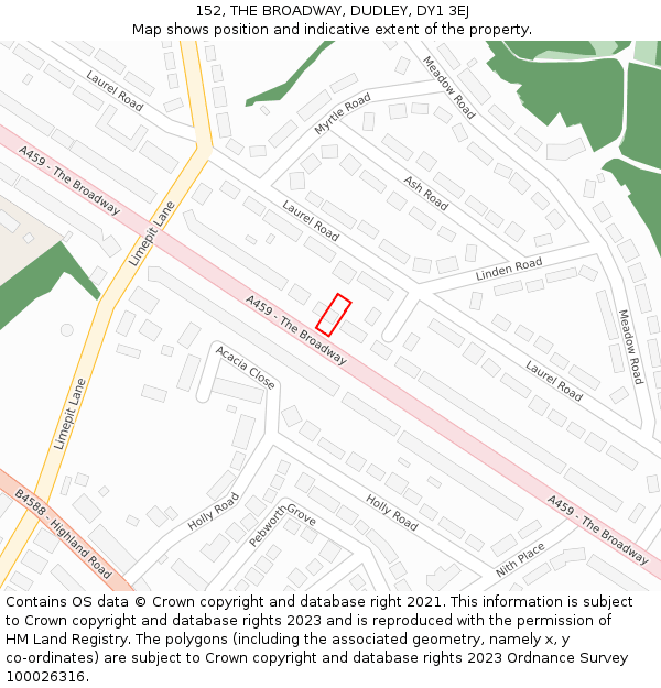 152, THE BROADWAY, DUDLEY, DY1 3EJ: Location map and indicative extent of plot