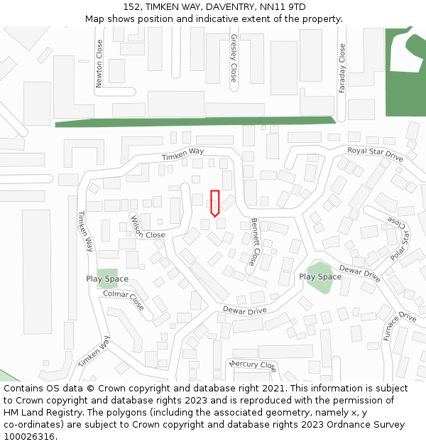 152, TIMKEN WAY, DAVENTRY, NN11 9TD: Location map and indicative extent of plot