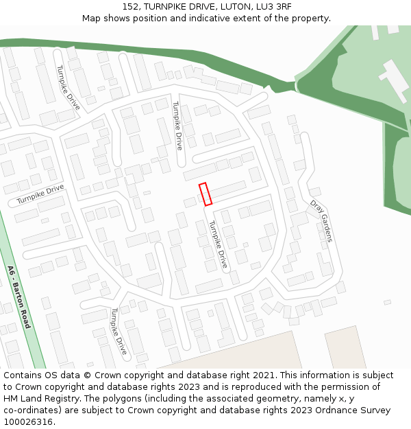 152, TURNPIKE DRIVE, LUTON, LU3 3RF: Location map and indicative extent of plot