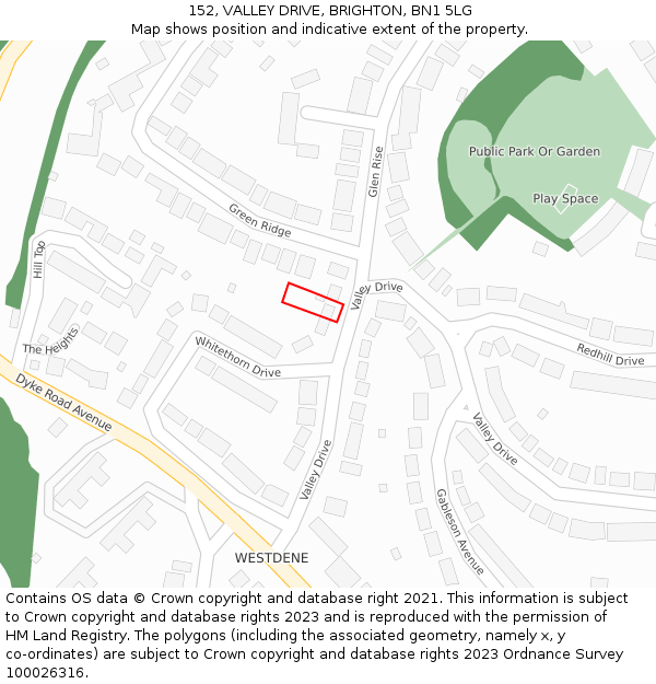 152, VALLEY DRIVE, BRIGHTON, BN1 5LG: Location map and indicative extent of plot