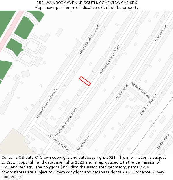 152, WAINBODY AVENUE SOUTH, COVENTRY, CV3 6BX: Location map and indicative extent of plot