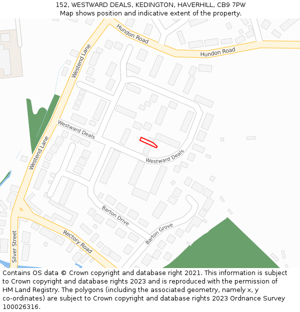 152, WESTWARD DEALS, KEDINGTON, HAVERHILL, CB9 7PW: Location map and indicative extent of plot