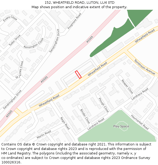 152, WHEATFIELD ROAD, LUTON, LU4 0TD: Location map and indicative extent of plot