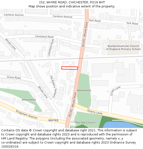 152, WHYKE ROAD, CHICHESTER, PO19 8HT: Location map and indicative extent of plot