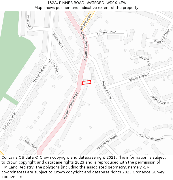 152A, PINNER ROAD, WATFORD, WD19 4EW: Location map and indicative extent of plot
