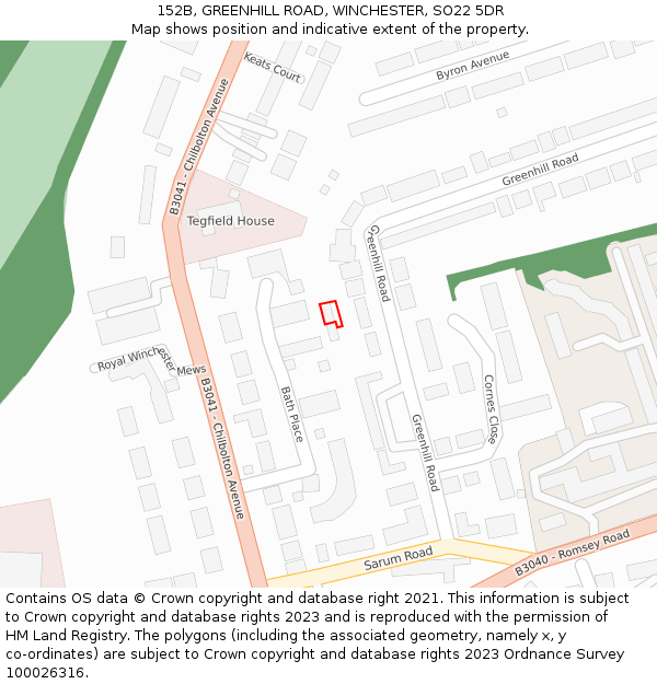 152B, GREENHILL ROAD, WINCHESTER, SO22 5DR: Location map and indicative extent of plot