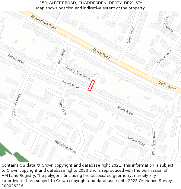 153, ALBERT ROAD, CHADDESDEN, DERBY, DE21 6TA: Location map and indicative extent of plot