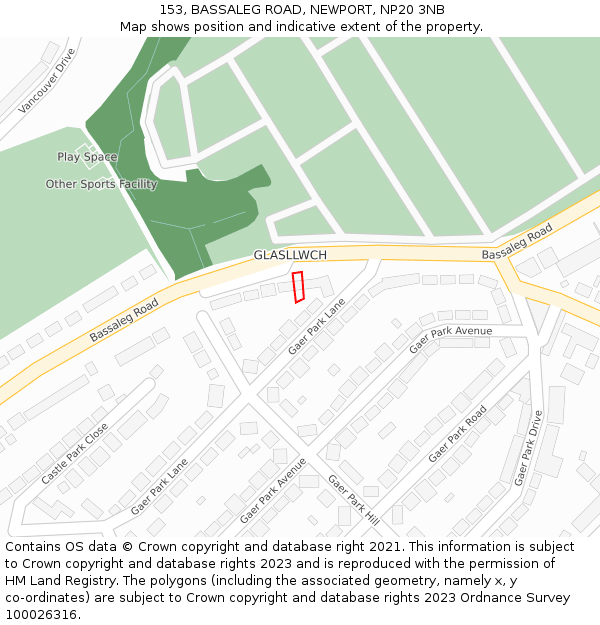 153, BASSALEG ROAD, NEWPORT, NP20 3NB: Location map and indicative extent of plot