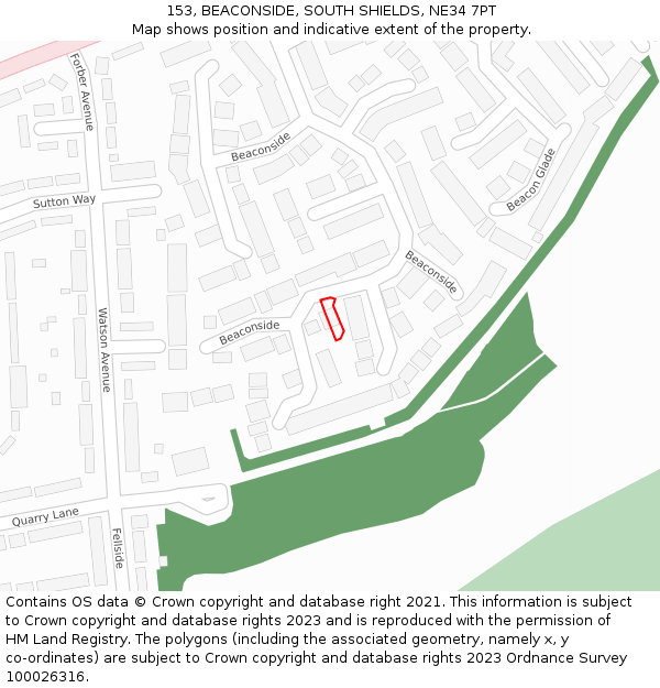 153, BEACONSIDE, SOUTH SHIELDS, NE34 7PT: Location map and indicative extent of plot