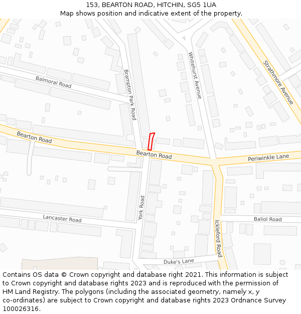153, BEARTON ROAD, HITCHIN, SG5 1UA: Location map and indicative extent of plot
