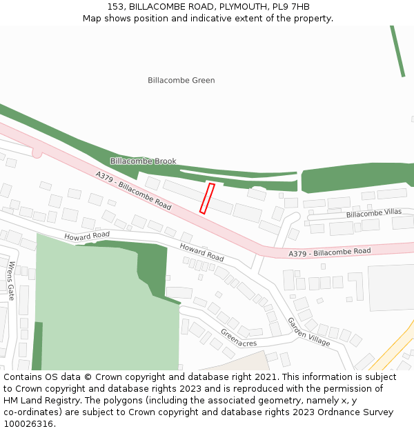 153, BILLACOMBE ROAD, PLYMOUTH, PL9 7HB: Location map and indicative extent of plot