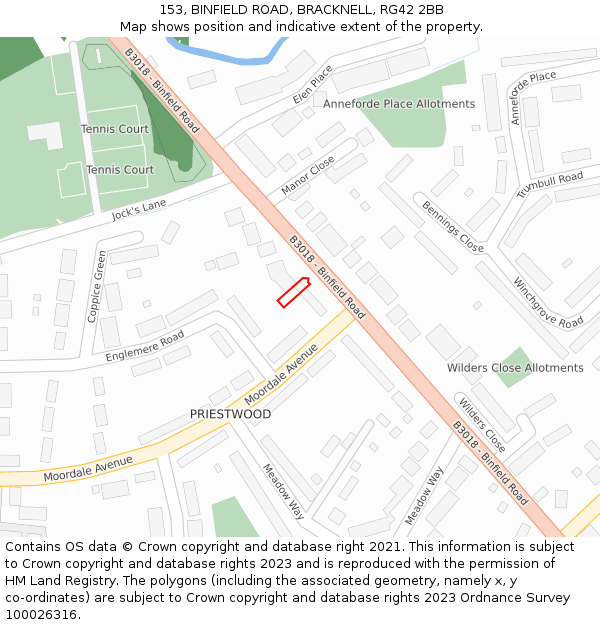153, BINFIELD ROAD, BRACKNELL, RG42 2BB: Location map and indicative extent of plot