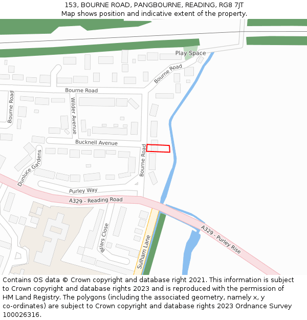 153, BOURNE ROAD, PANGBOURNE, READING, RG8 7JT: Location map and indicative extent of plot