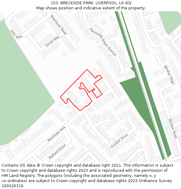 153, BRECKSIDE PARK, LIVERPOOL, L6 4DJ: Location map and indicative extent of plot