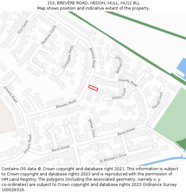 153, BREVERE ROAD, HEDON, HULL, HU12 8LL: Location map and indicative extent of plot