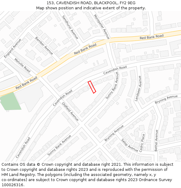 153, CAVENDISH ROAD, BLACKPOOL, FY2 9EG: Location map and indicative extent of plot