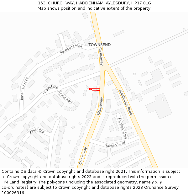 153, CHURCHWAY, HADDENHAM, AYLESBURY, HP17 8LG: Location map and indicative extent of plot