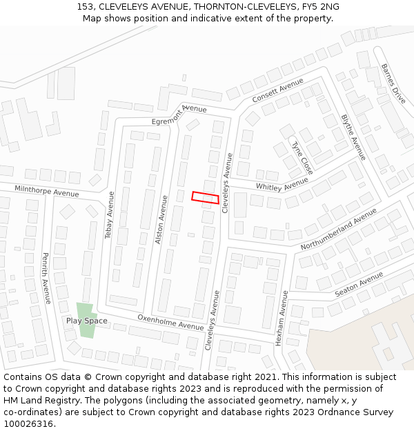 153, CLEVELEYS AVENUE, THORNTON-CLEVELEYS, FY5 2NG: Location map and indicative extent of plot