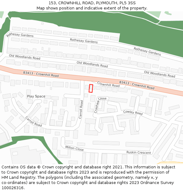 153, CROWNHILL ROAD, PLYMOUTH, PL5 3SS: Location map and indicative extent of plot