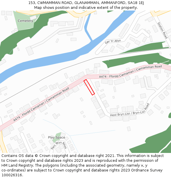 153, CWMAMMAN ROAD, GLANAMMAN, AMMANFORD, SA18 1EJ: Location map and indicative extent of plot