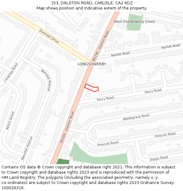 153, DALSTON ROAD, CARLISLE, CA2 6DZ: Location map and indicative extent of plot