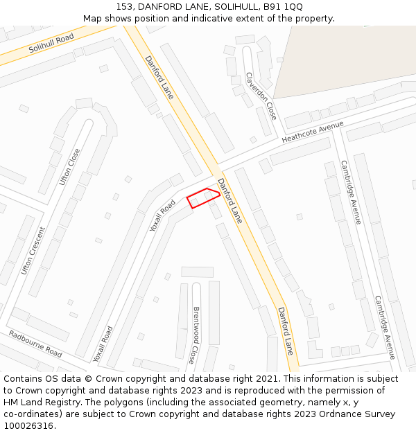 153, DANFORD LANE, SOLIHULL, B91 1QQ: Location map and indicative extent of plot