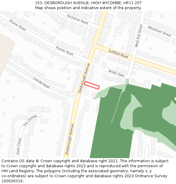 153, DESBOROUGH AVENUE, HIGH WYCOMBE, HP11 2ST: Location map and indicative extent of plot