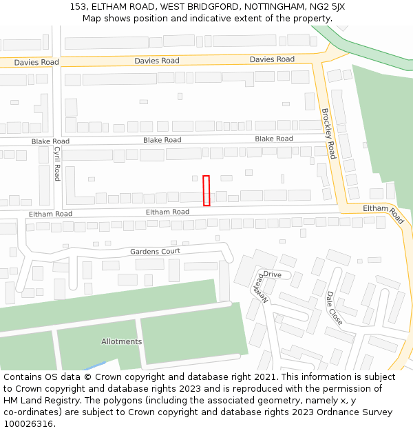 153, ELTHAM ROAD, WEST BRIDGFORD, NOTTINGHAM, NG2 5JX: Location map and indicative extent of plot