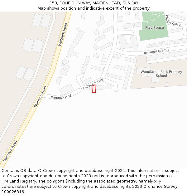 153, FOLIEJOHN WAY, MAIDENHEAD, SL6 3XY: Location map and indicative extent of plot