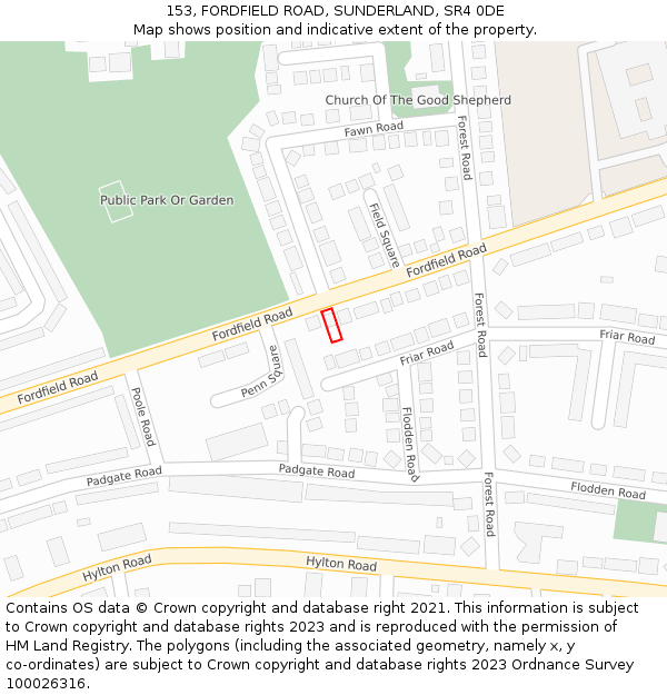 153, FORDFIELD ROAD, SUNDERLAND, SR4 0DE: Location map and indicative extent of plot