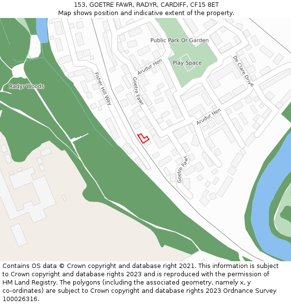 153, GOETRE FAWR, RADYR, CARDIFF, CF15 8ET: Location map and indicative extent of plot