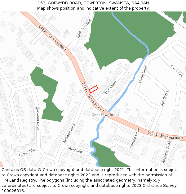 153, GORWYDD ROAD, GOWERTON, SWANSEA, SA4 3AN: Location map and indicative extent of plot